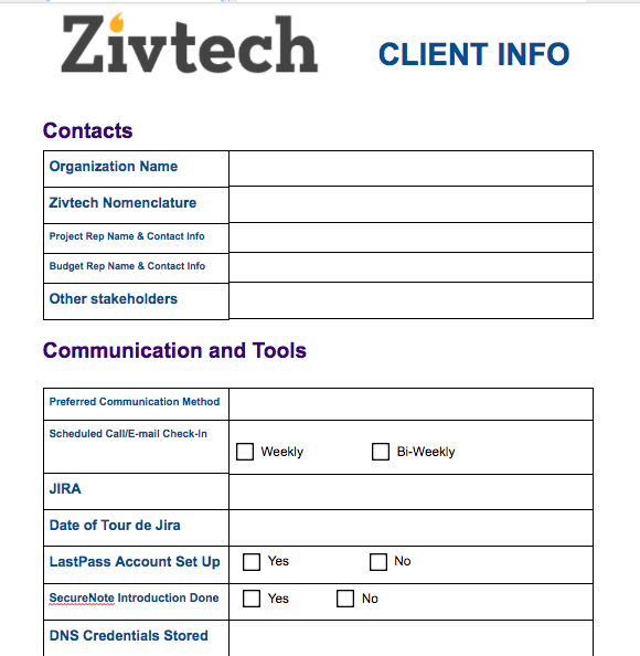 Zivtech Client Info